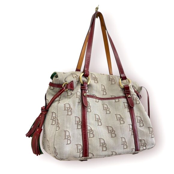 Dooney and Bourke Florentine Jacquard The Smith Bag Large in Red Monogram - Picture 3 of 16